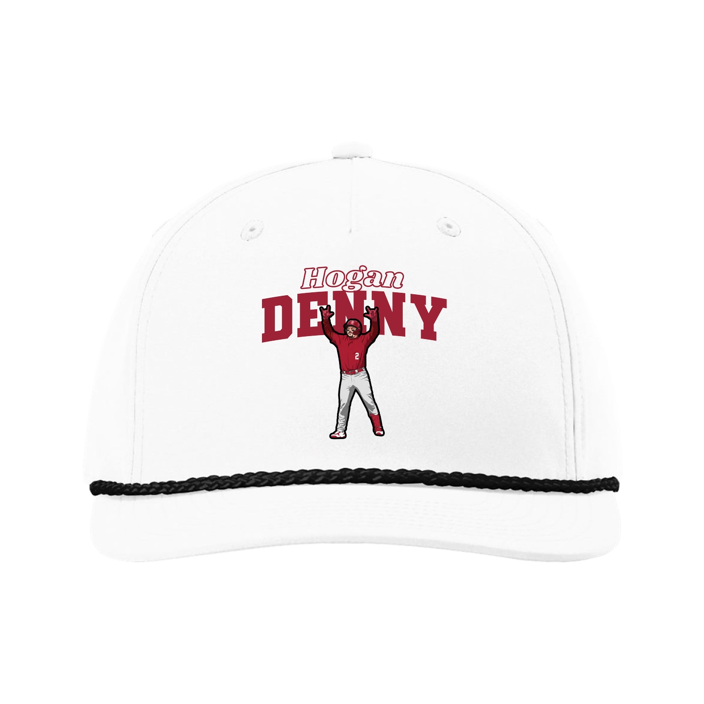Five-Panel Classic Rope Cap — Name Arch in White