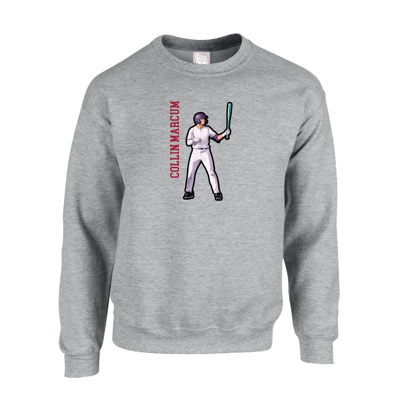 Fleece Crew — Name Vertical in Grey