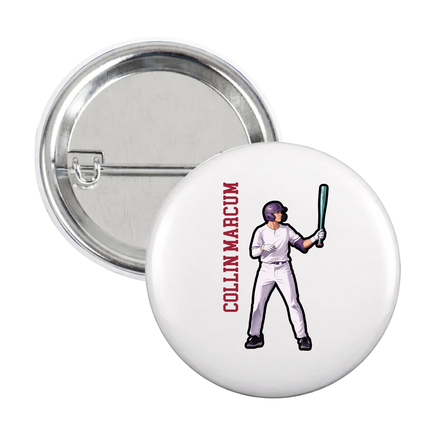 Game Day Button — Name Vertical in White