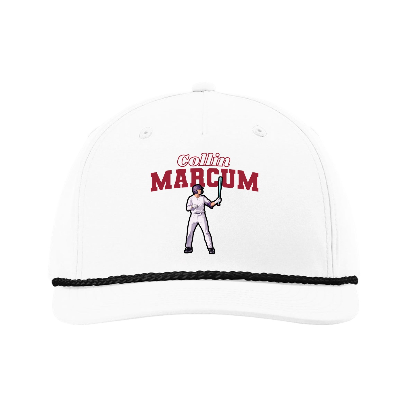 Five-Panel Classic Rope Cap — Name Arch in White