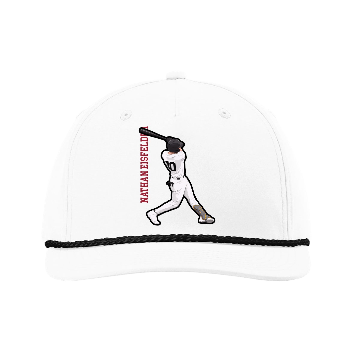 Five-Panel Classic Rope Cap — Name Vertical in White