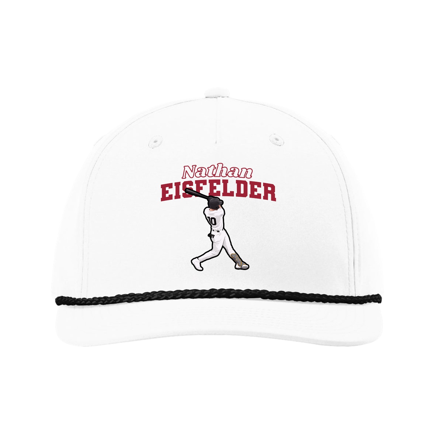 Five-Panel Classic Rope Cap — Name Arch in White