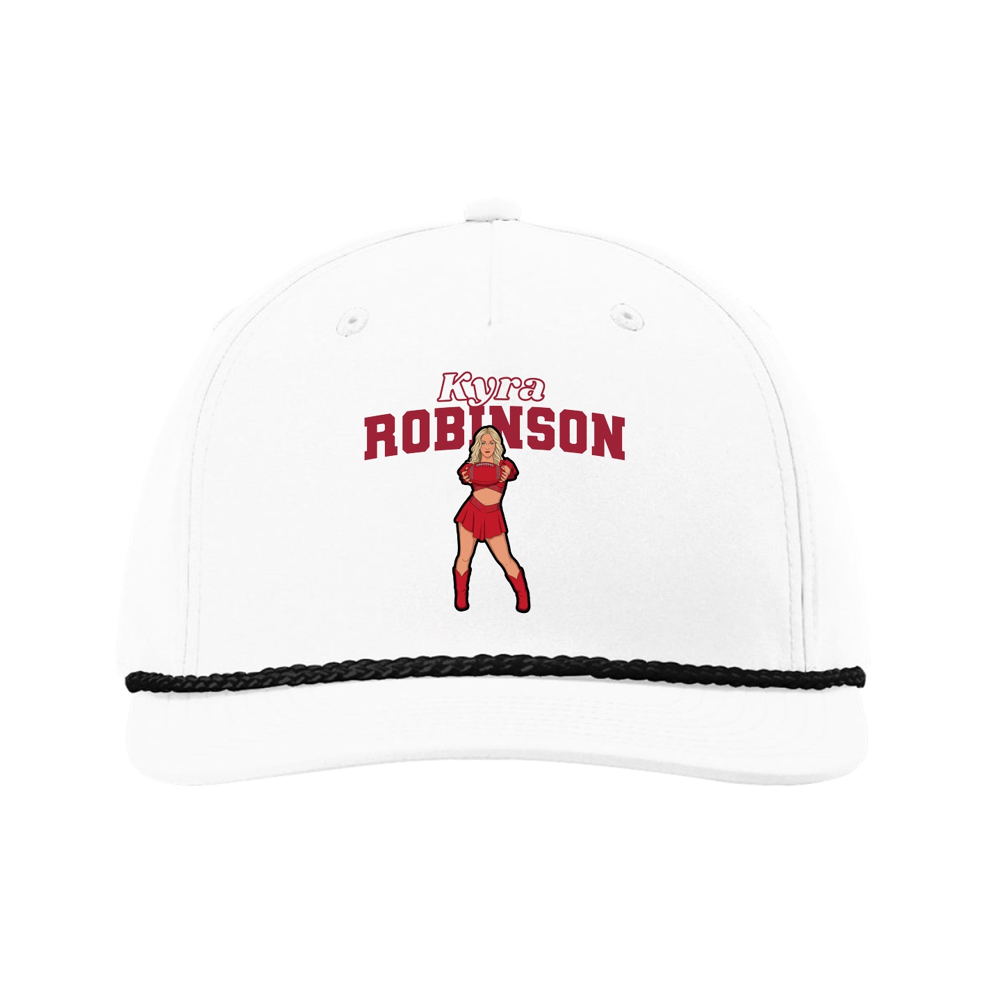 Five-Panel Classic Rope Cap — Name Arch in White