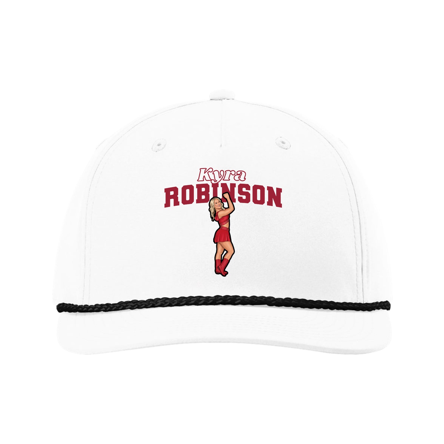 Five-Panel Classic Rope Cap — Name Arch in White