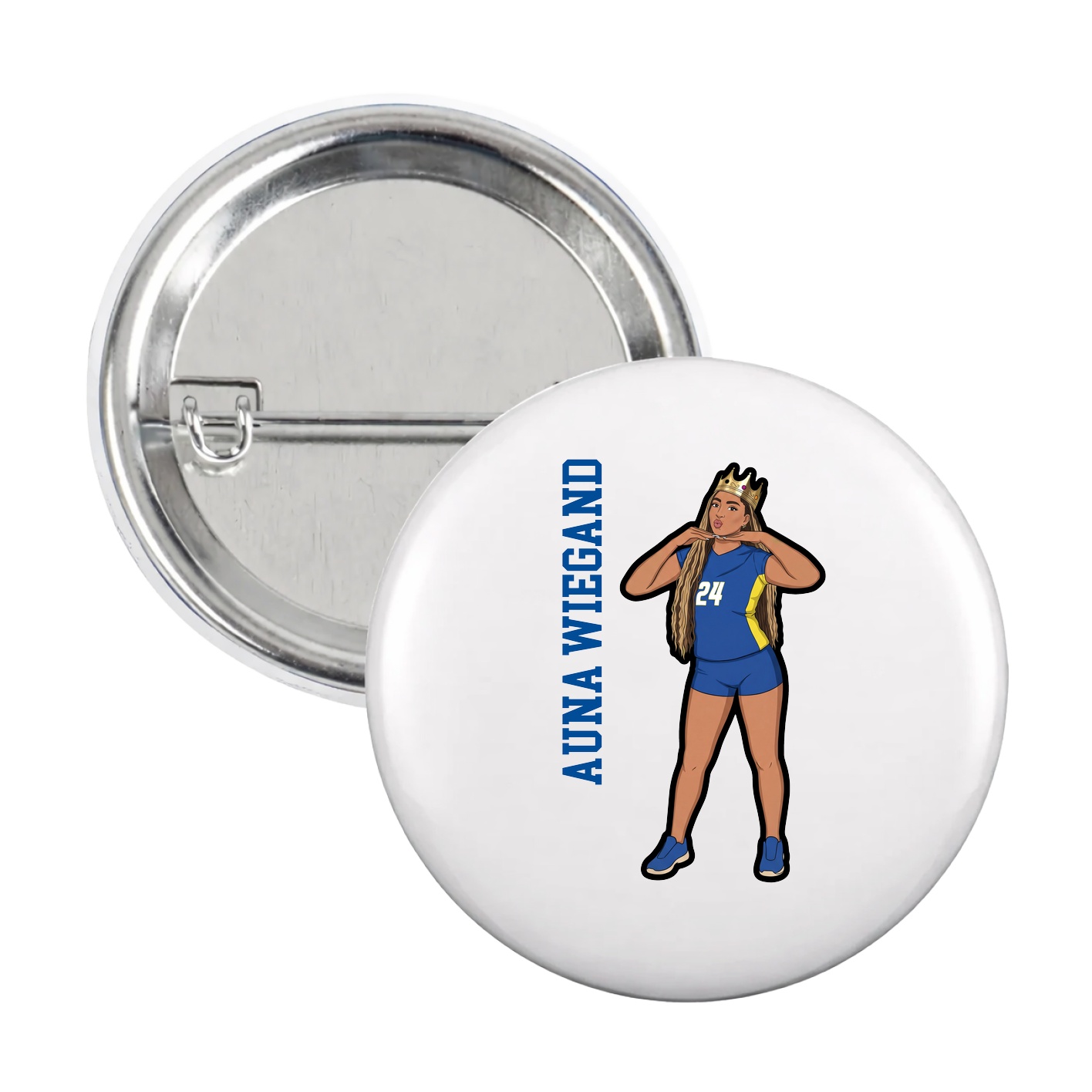 Game Day Button — Name Vertical in White