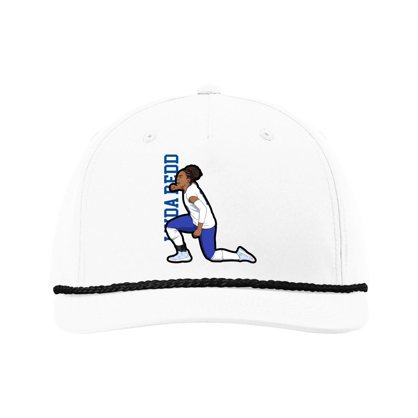 Five-Panel Classic Rope Cap — Name Vertical in White