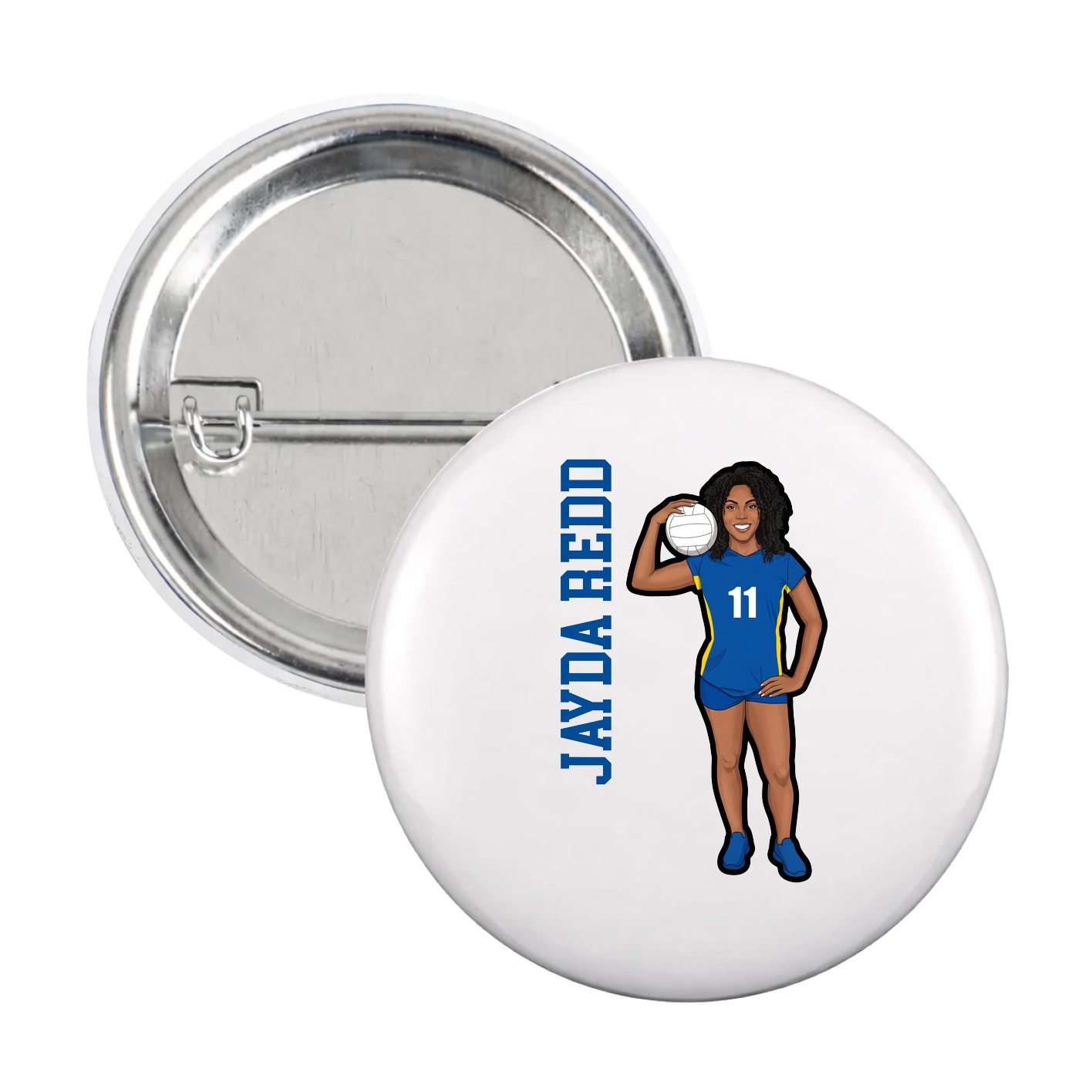 Game Day Button — Name Vertical in White