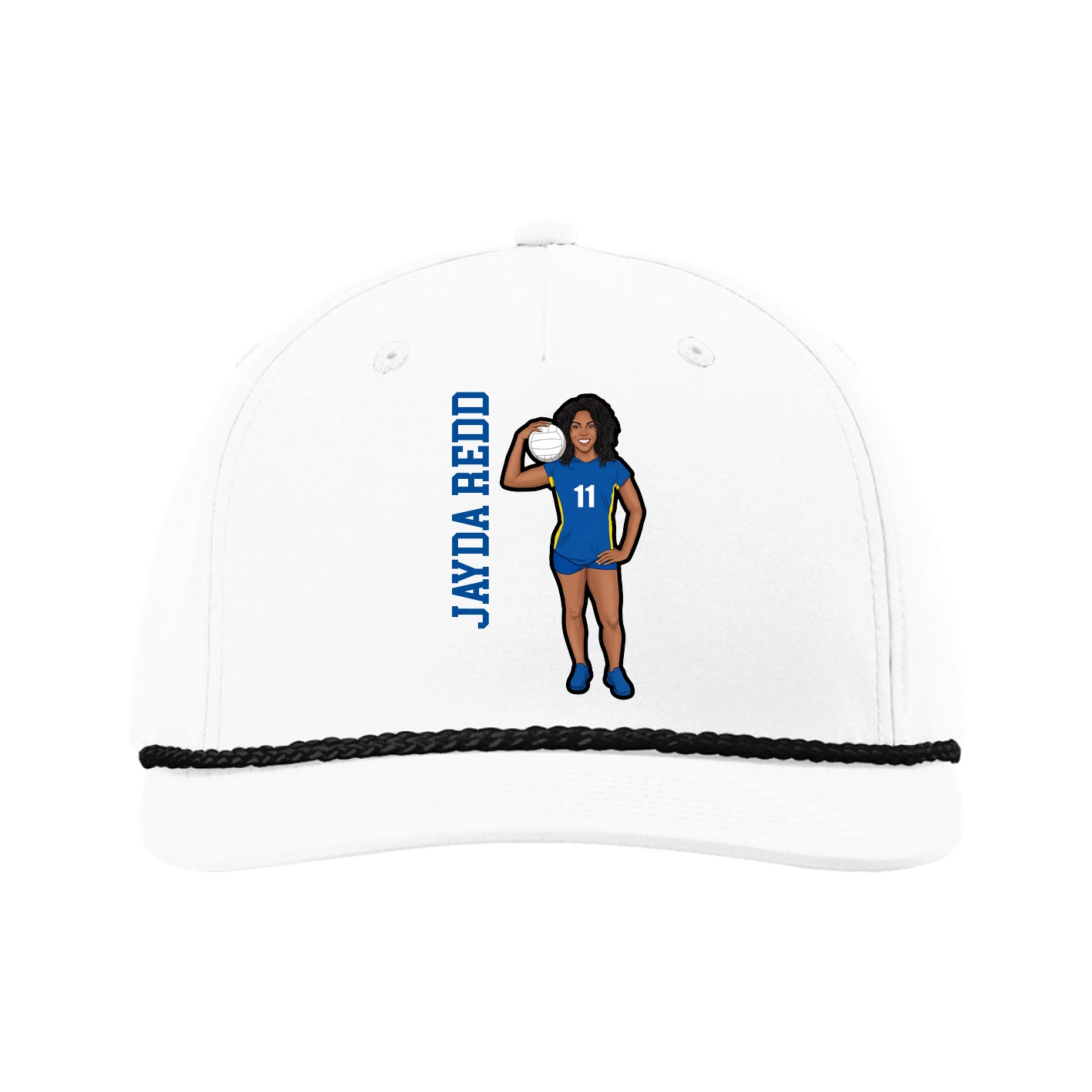 Five-Panel Classic Rope Cap — Name Vertical in White