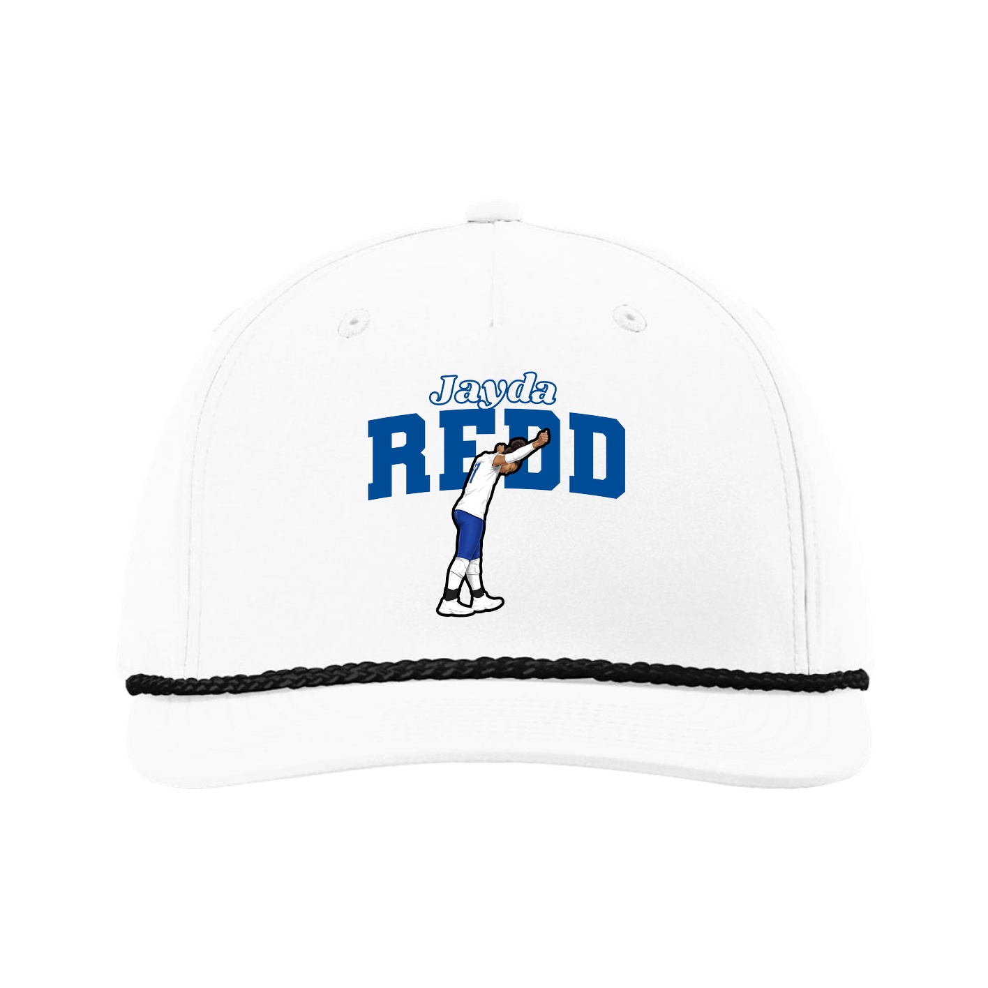 Five-Panel Classic Rope Cap — Name Arch in White