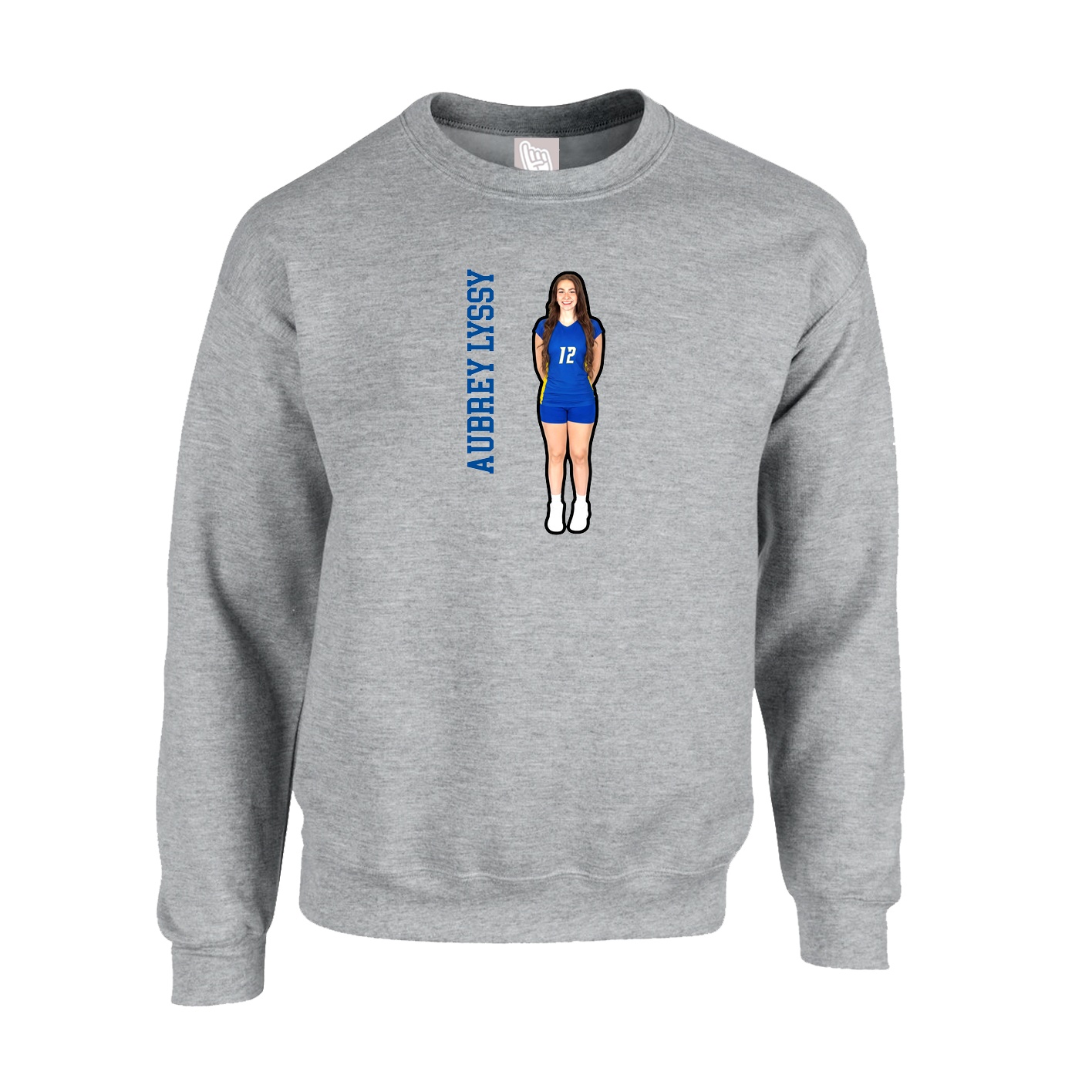 Fleece Crew — Name Vertical in Grey