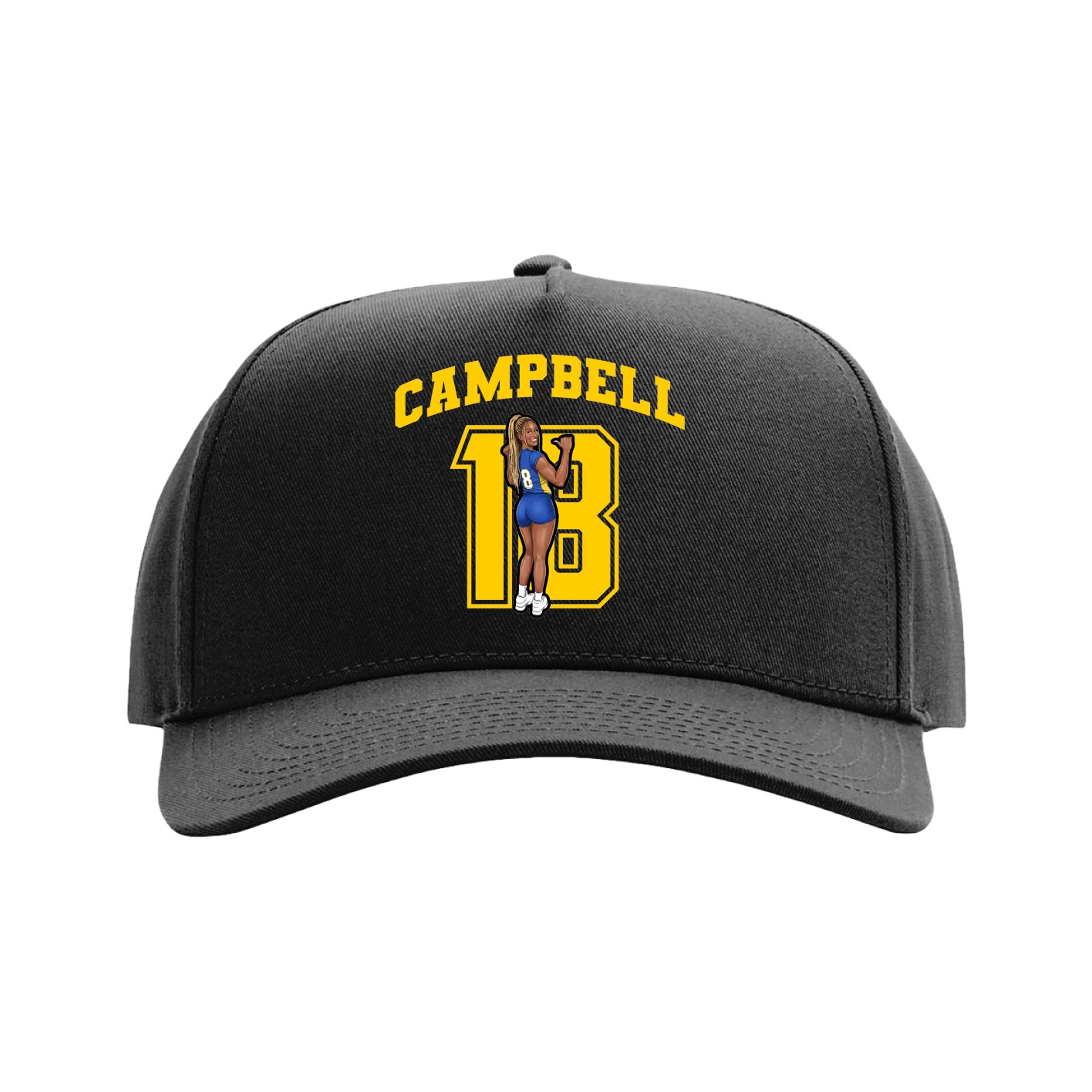 Full Fabric Five-Panel Champ Cap — Number in Black