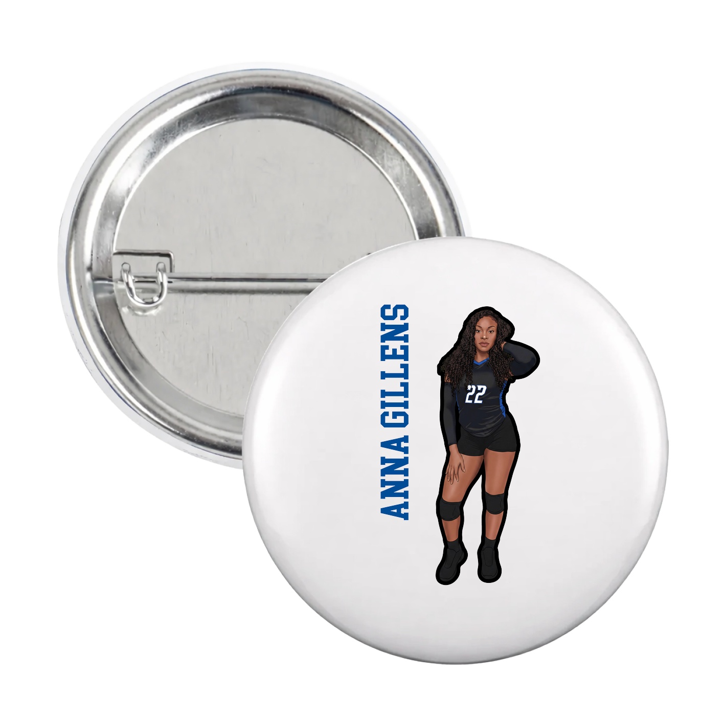 Game Day Button — Name Vertical in White