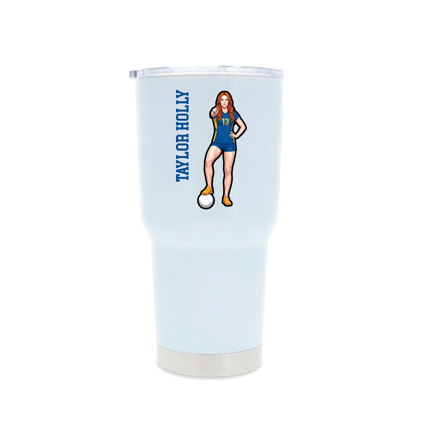 30oz Stainless Steel Tumbler — Name Vertical in White