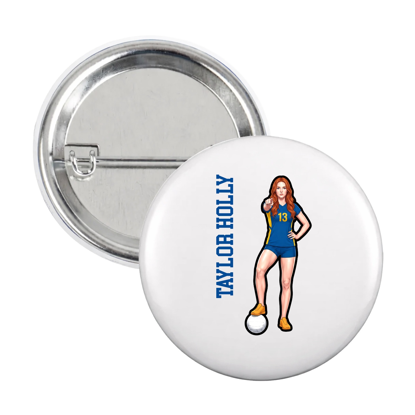 Game Day Button — Name Vertical in White
