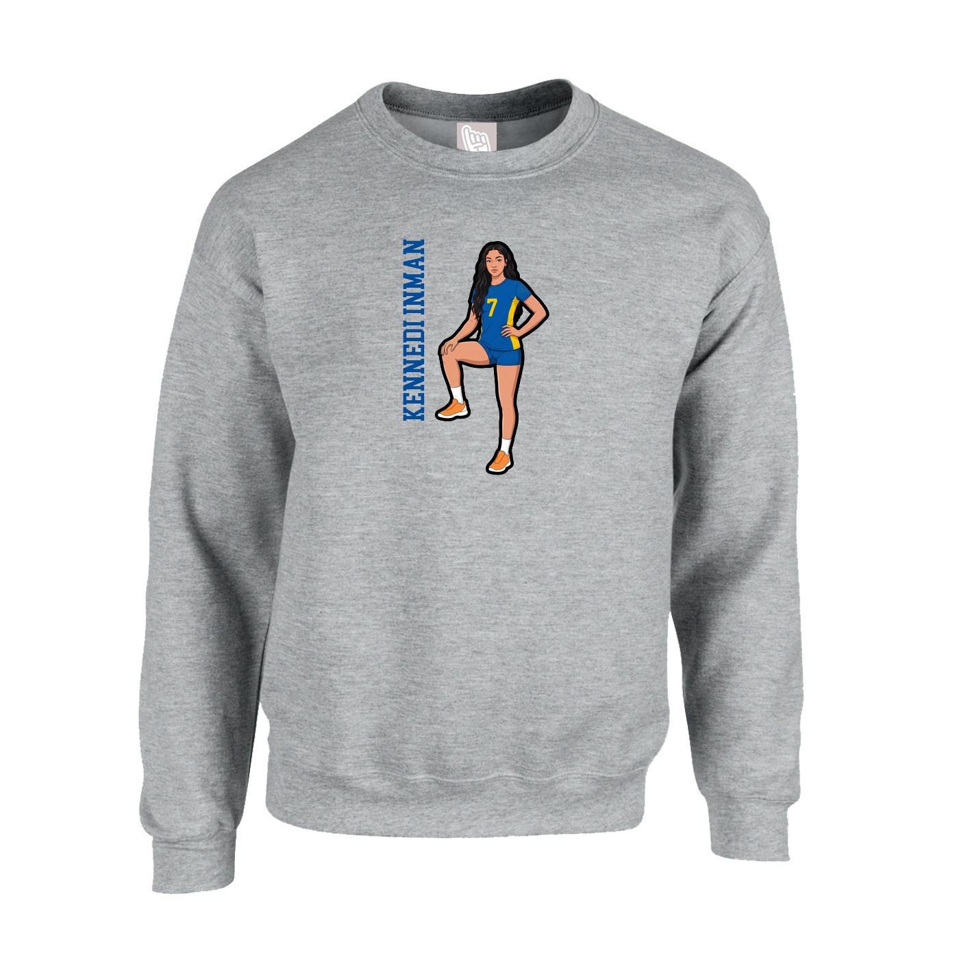 Fleece Crew — Name Vertical in Grey