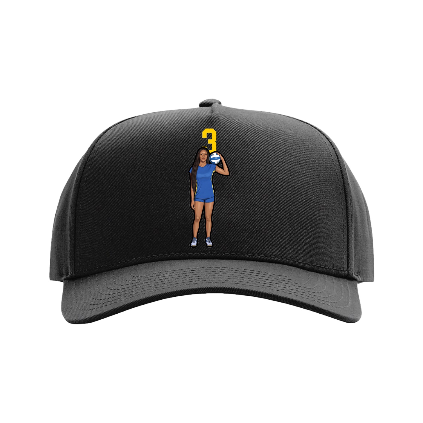 Full Fabric Five-Panel Champ Cap — Number Top in Black