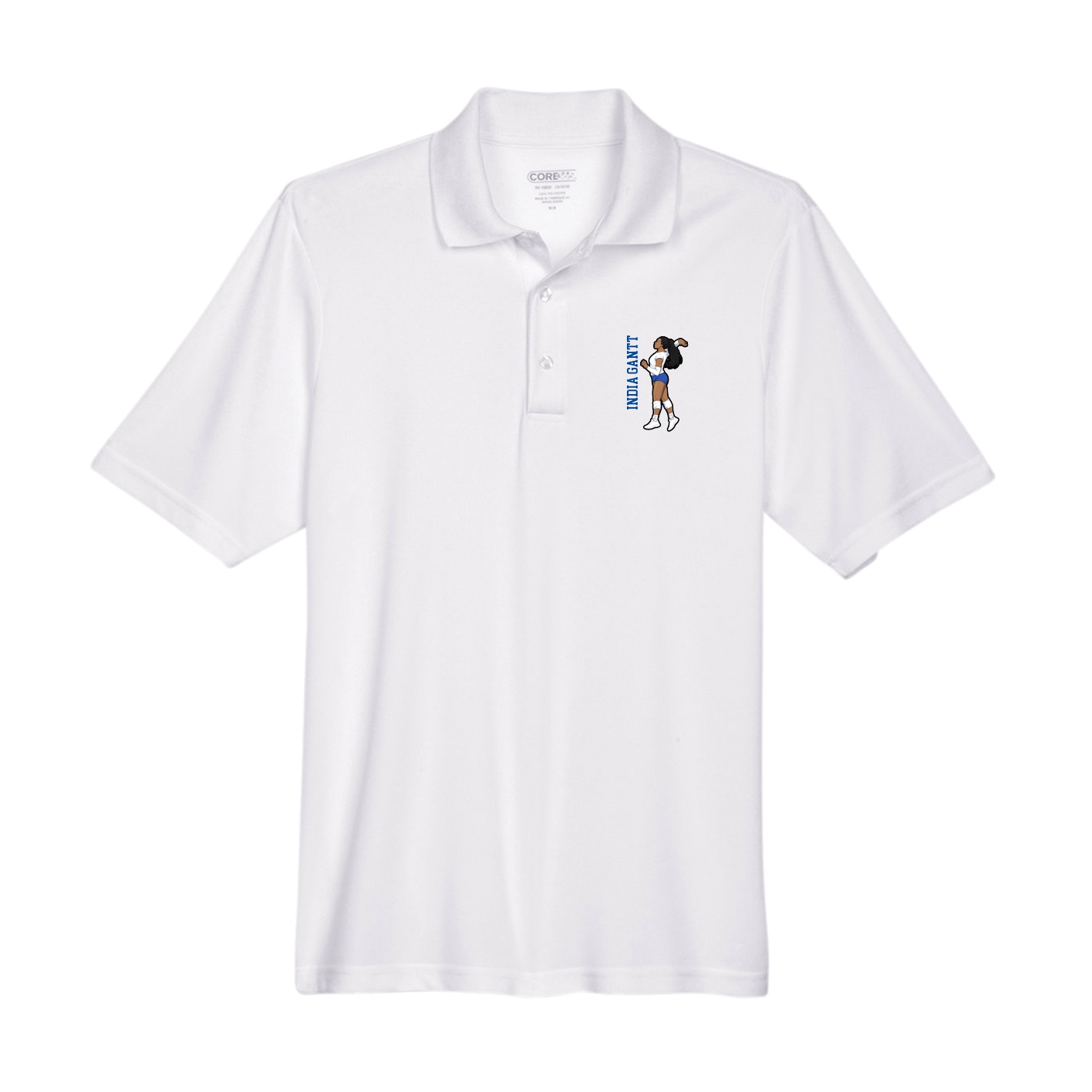 Performance Polo — Name Vertical in White