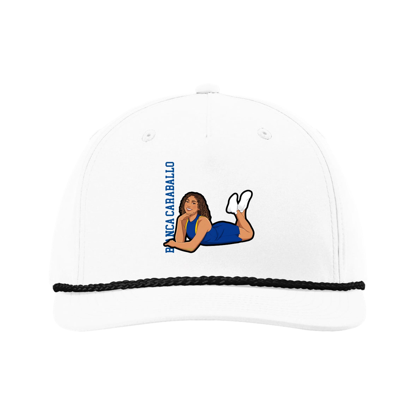 Five-Panel Classic Rope Cap — Name Vertical in White