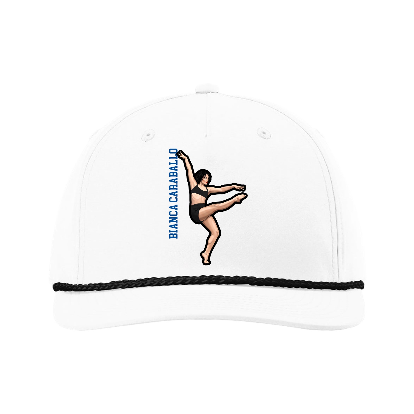 Five-Panel Classic Rope Cap — Name Vertical in White