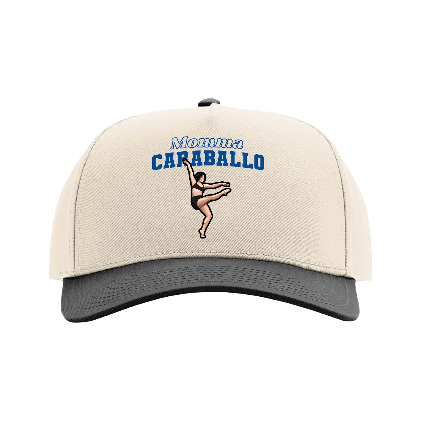 Full Fabric Five-Panel Champ Cap — Mothers Day Block in Cream/Black