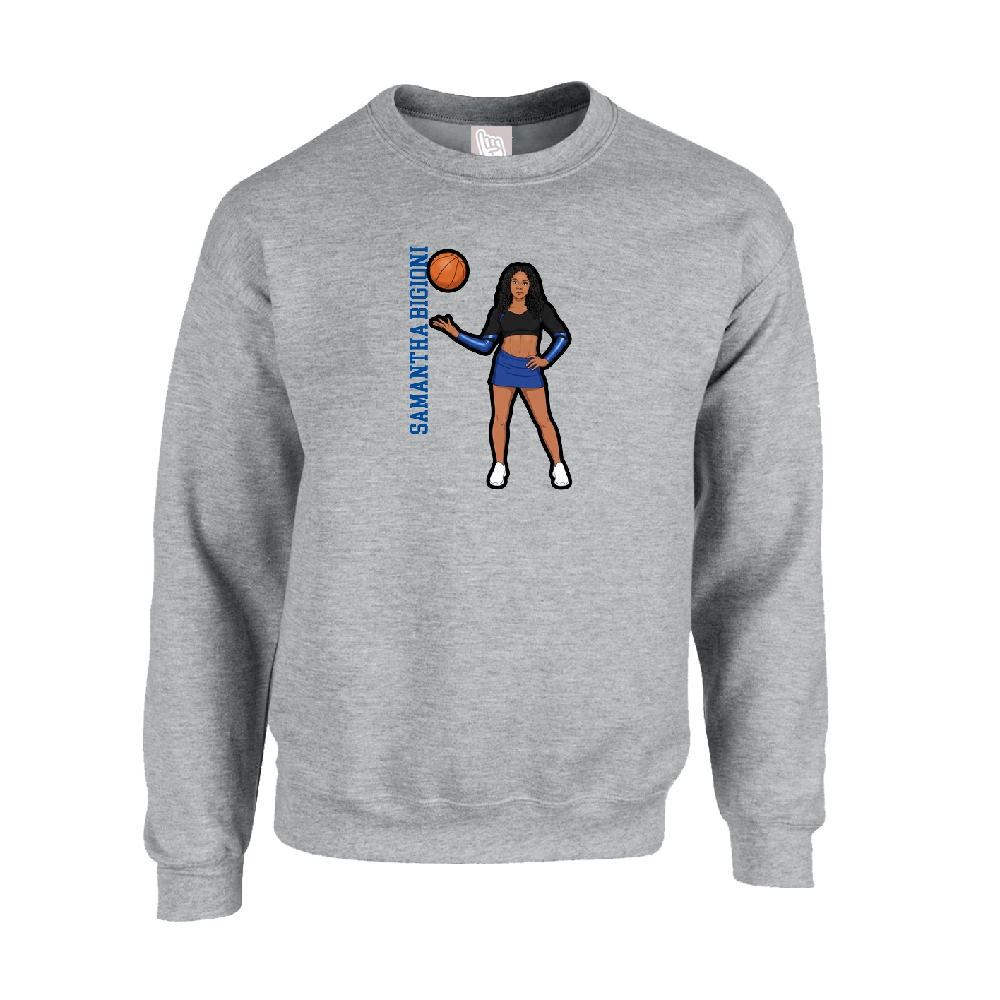 Fleece Crew — Name Vertical in Grey