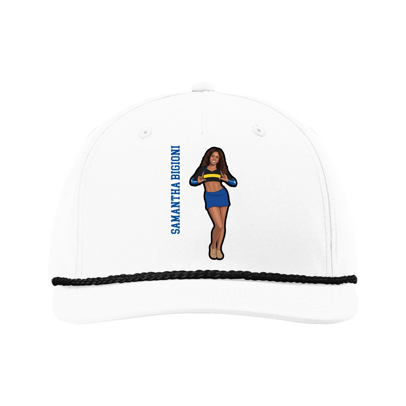 Five-Panel Classic Rope Cap — Name Vertical in White