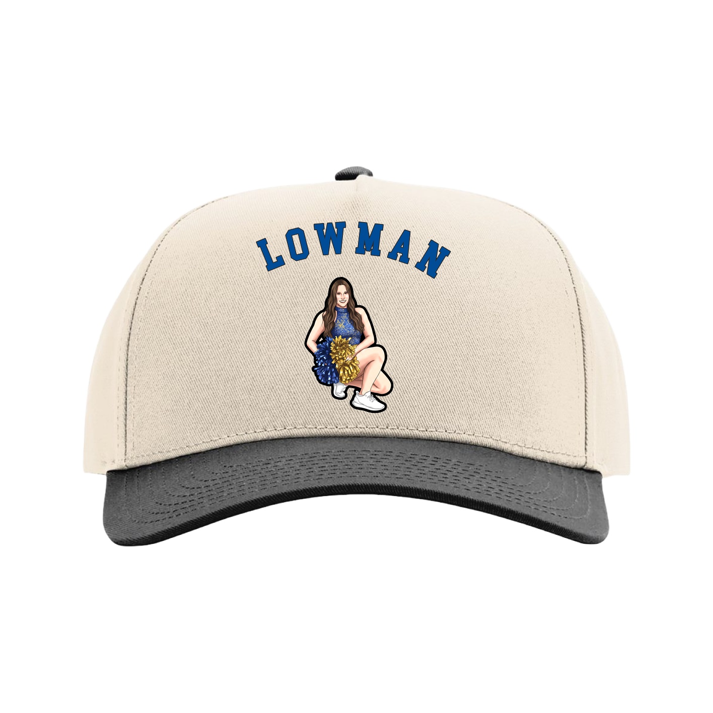 Full Fabric Five-Panel Champ Cap — Shirsey Arch in Cream/Black