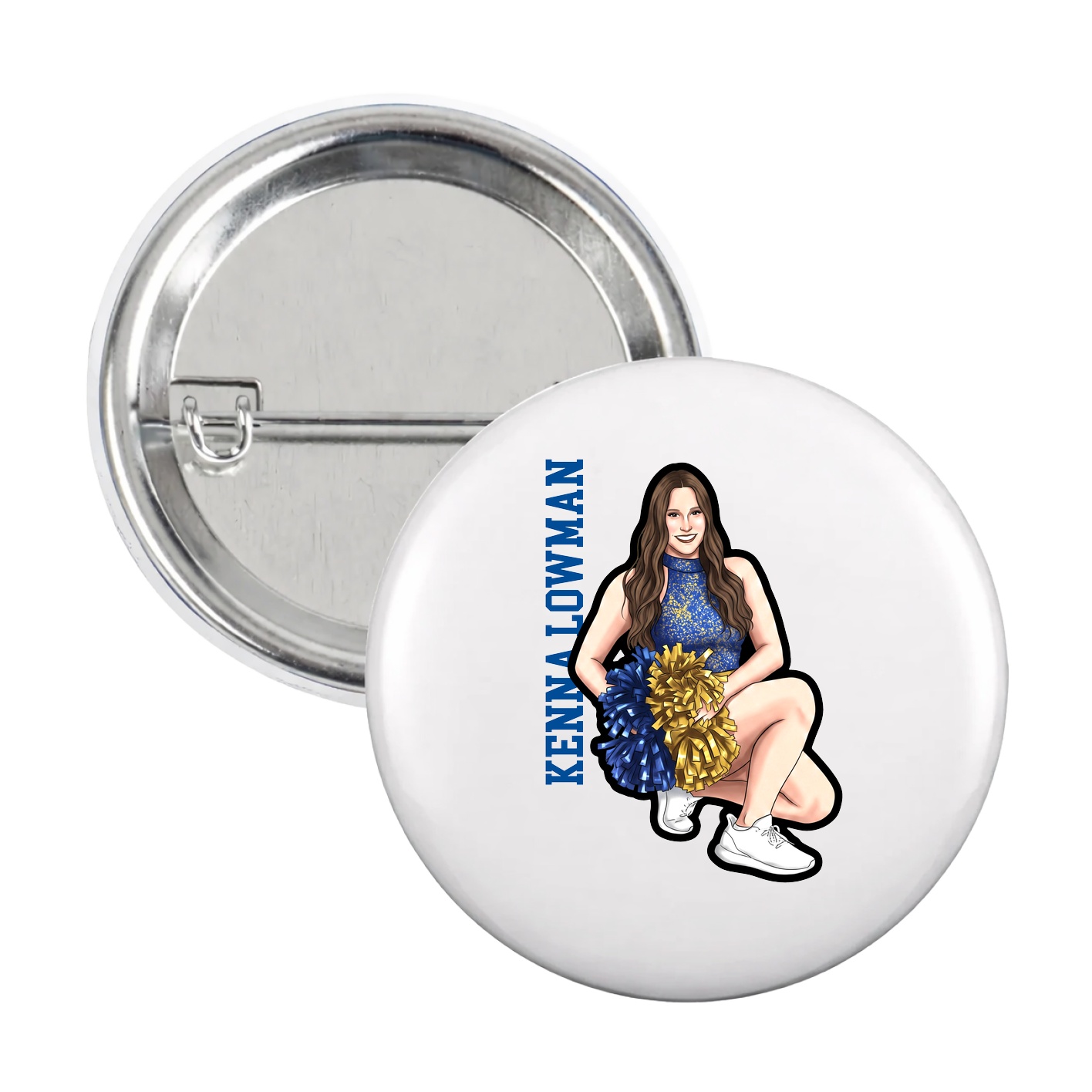 Game Day Button — Name Vertical in White