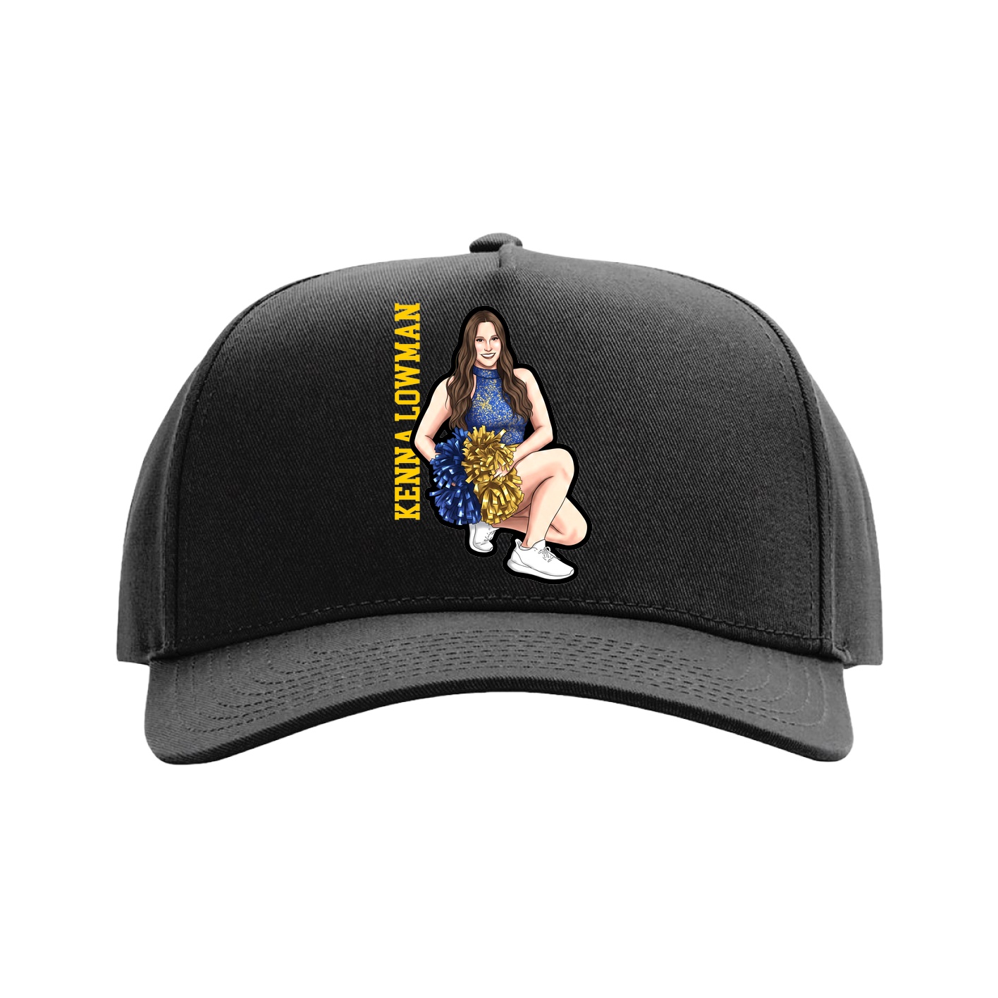 Full Fabric Five-Panel Champ Cap — Name Vertical in Black