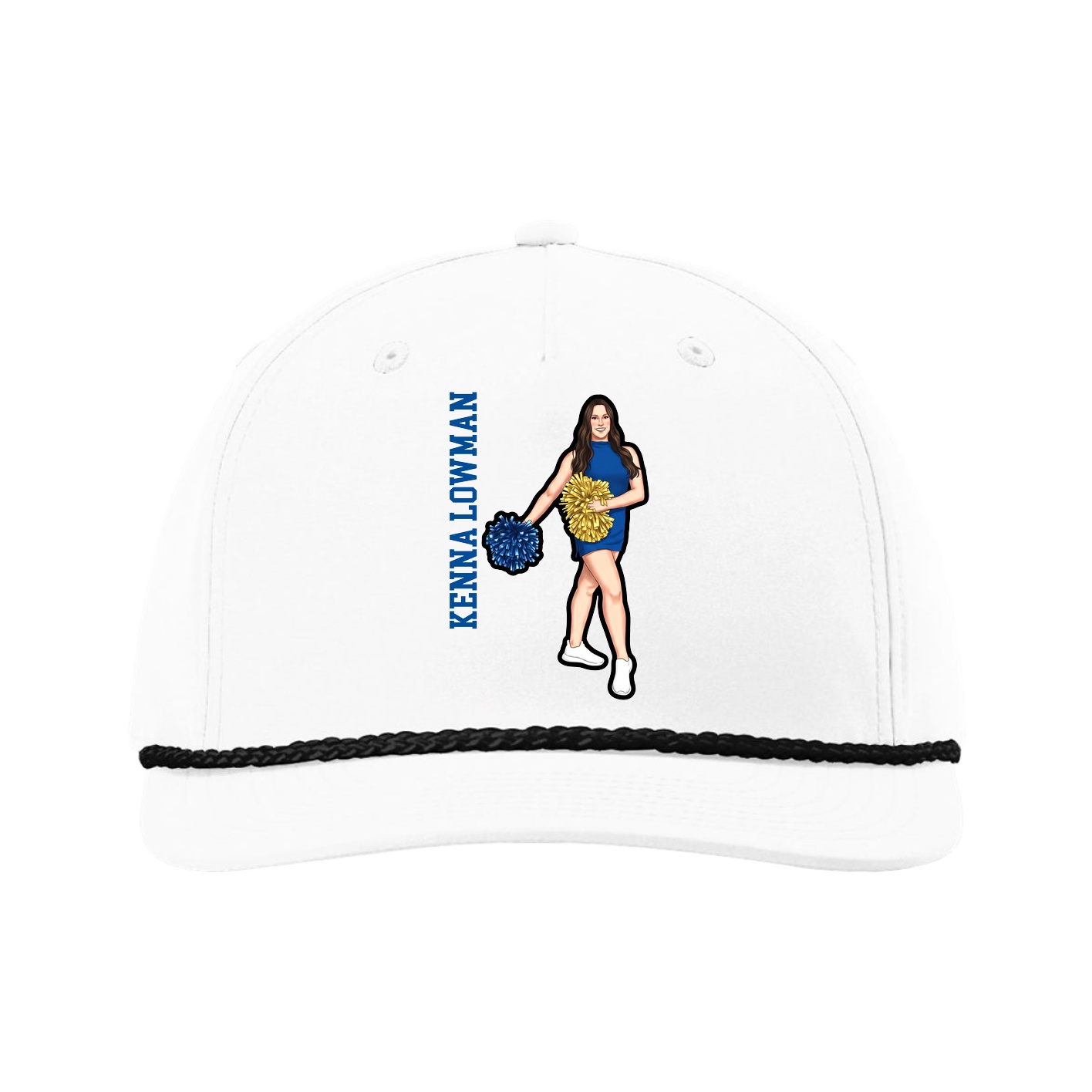 Five-Panel Classic Rope Cap — Name Vertical in White