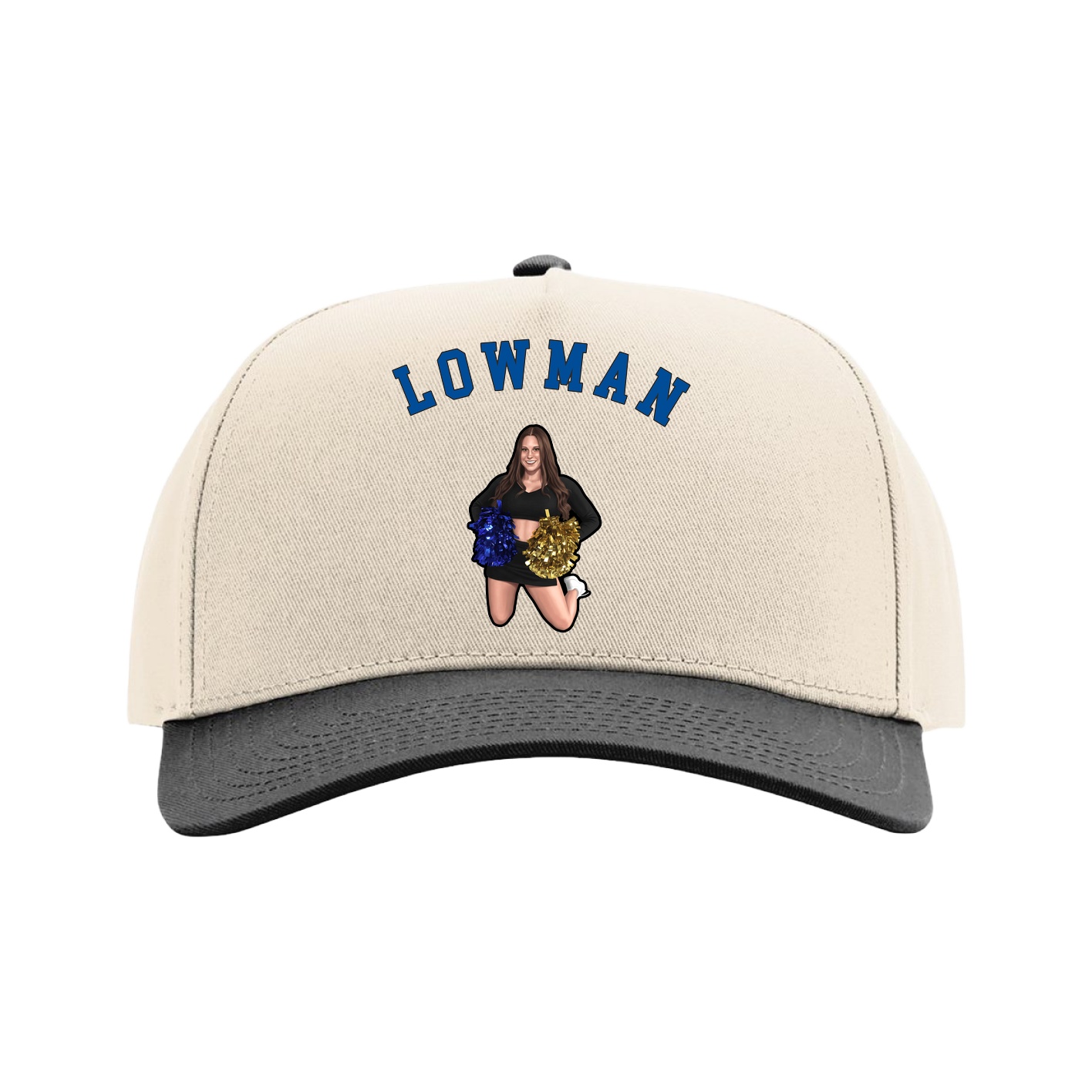 Full Fabric Five-Panel Champ Cap — Shirsey Arch in Cream/Black