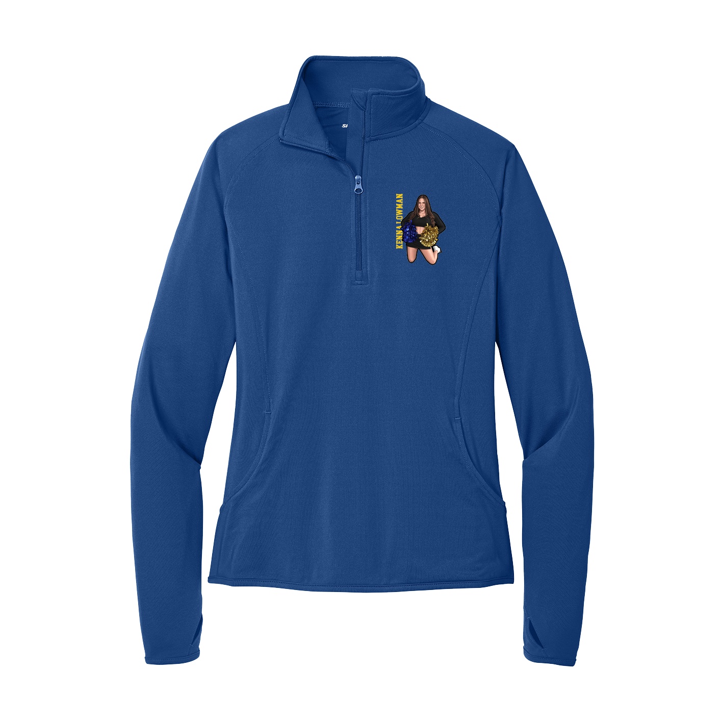 Women's Q-Zip Pullover — Name Vertical in Royal