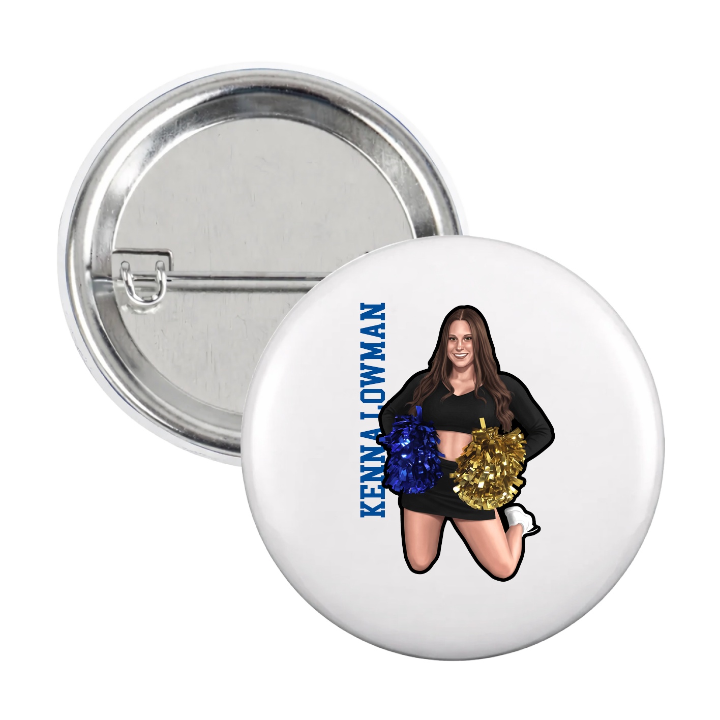 Game Day Button — Name Vertical in White