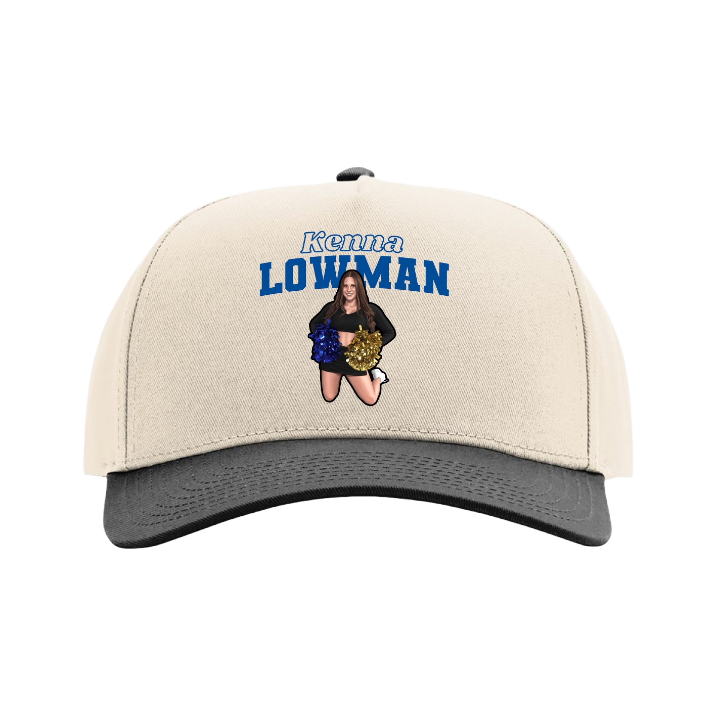 Full Fabric Five-Panel Champ Cap — Name Arch in Cream/Black
