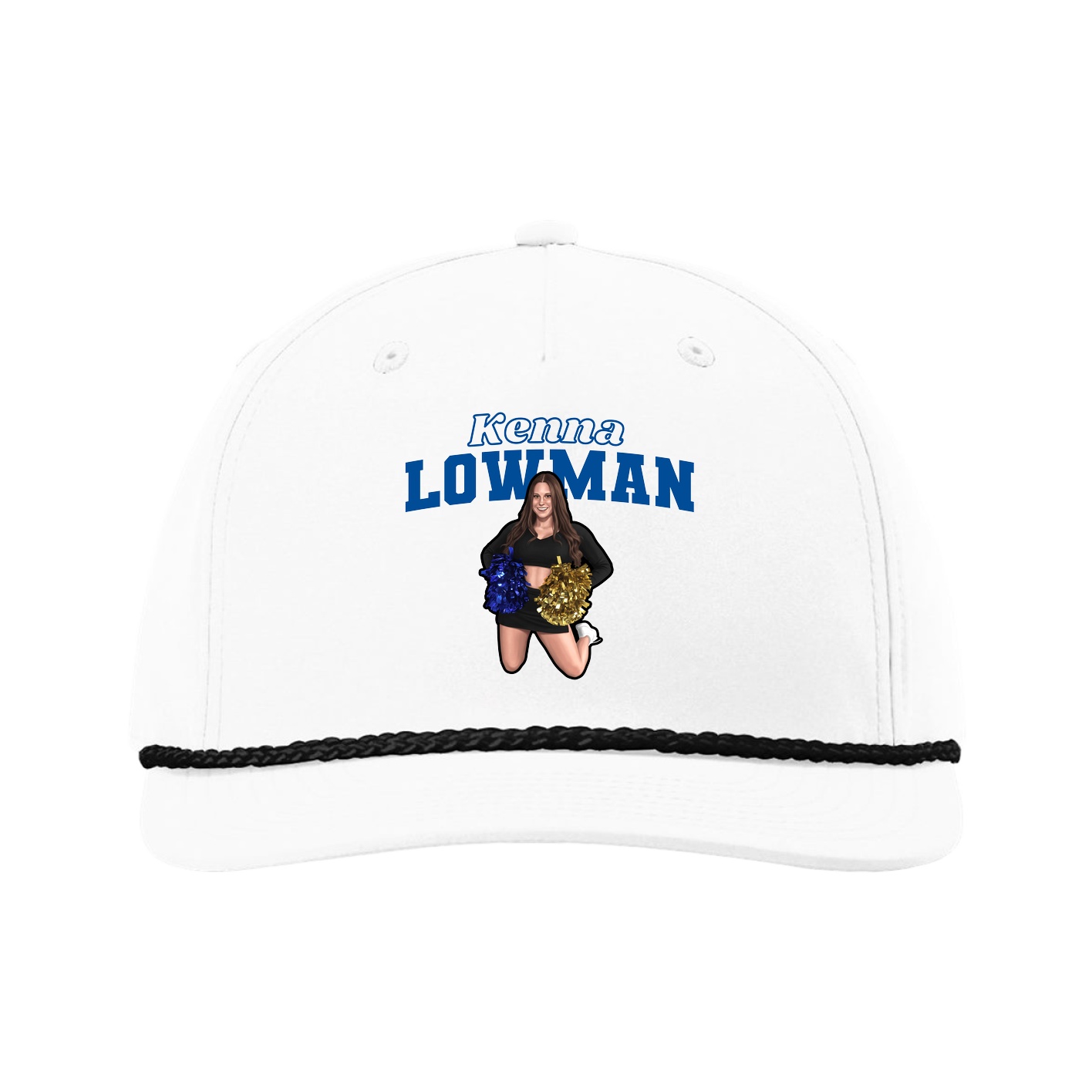 Five-Panel Classic Rope Cap — Name Arch in White
