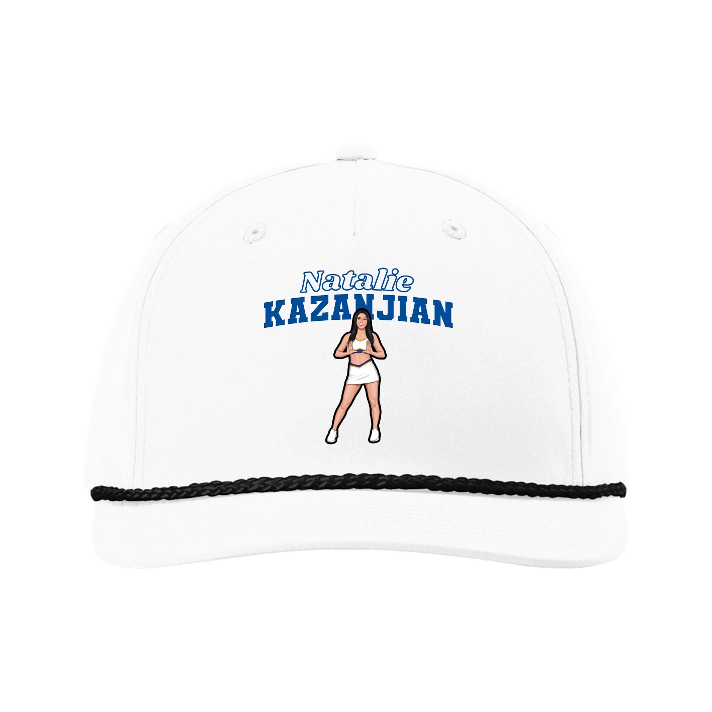 Five-Panel Classic Rope Cap — Name Arch in White