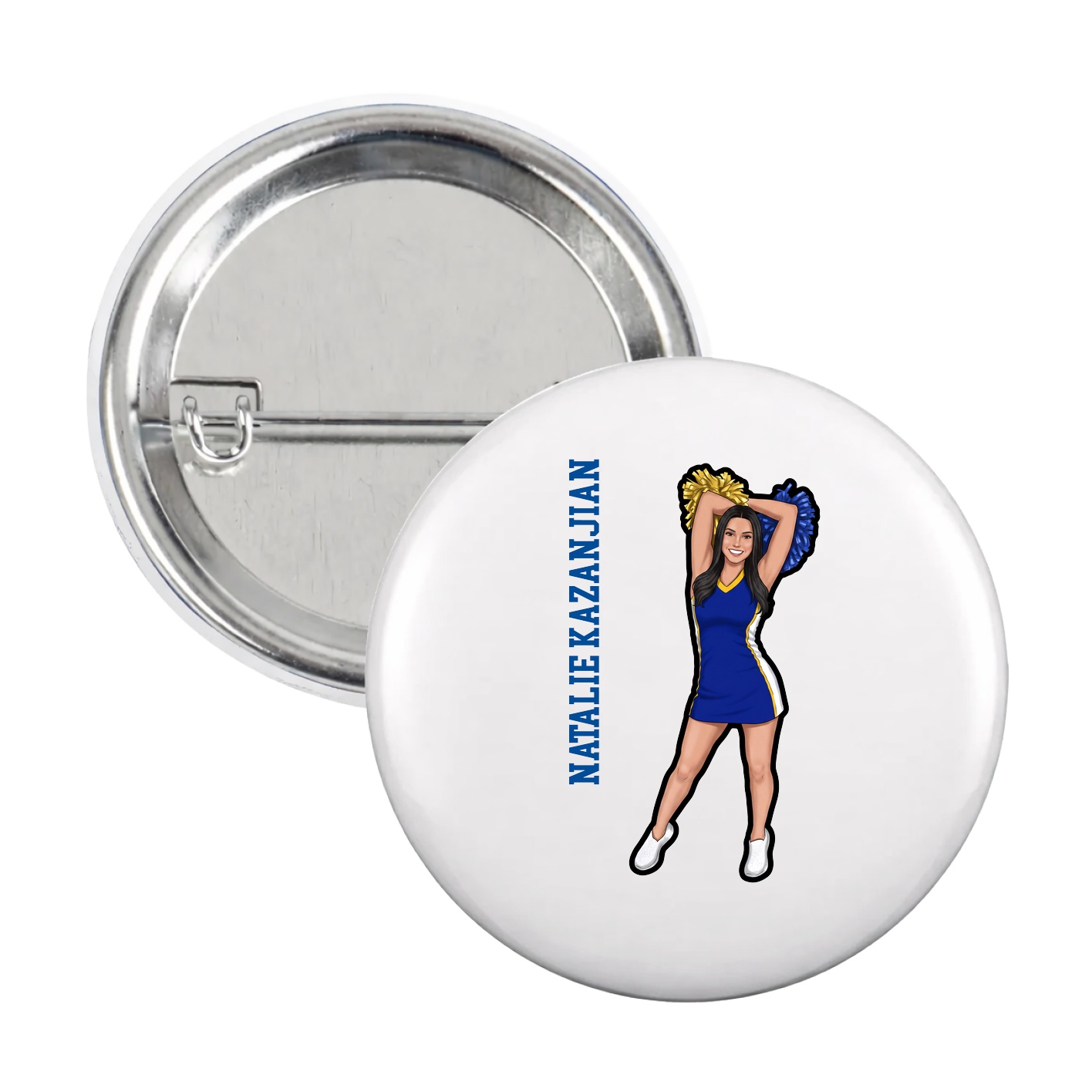 Game Day Button — Name Vertical in White