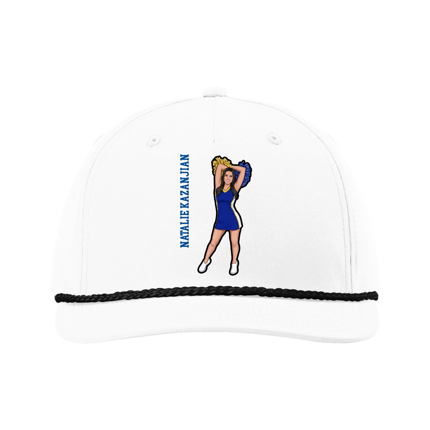 Five-Panel Classic Rope Cap — Name Vertical in White