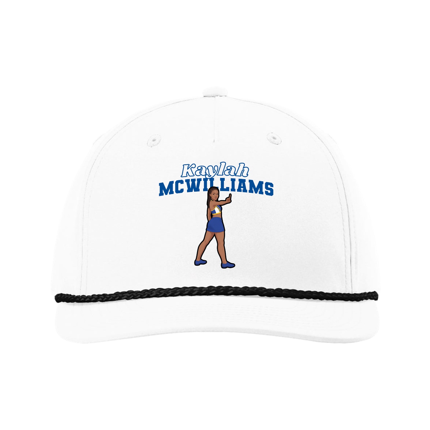 Five-Panel Classic Rope Cap — Name Arch in White