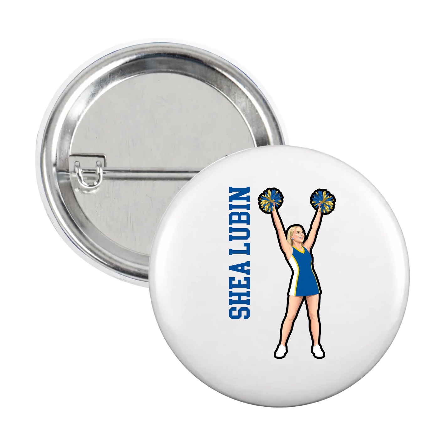 Game Day Button — Name Vertical in White