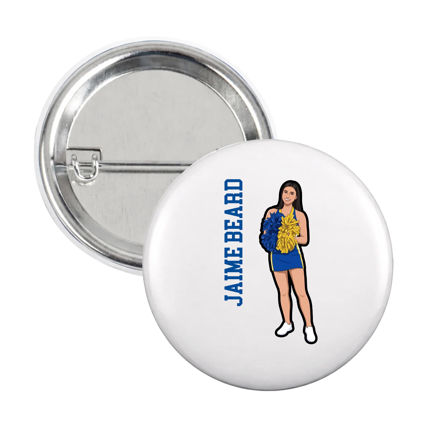 Game Day Button — Name Vertical in White