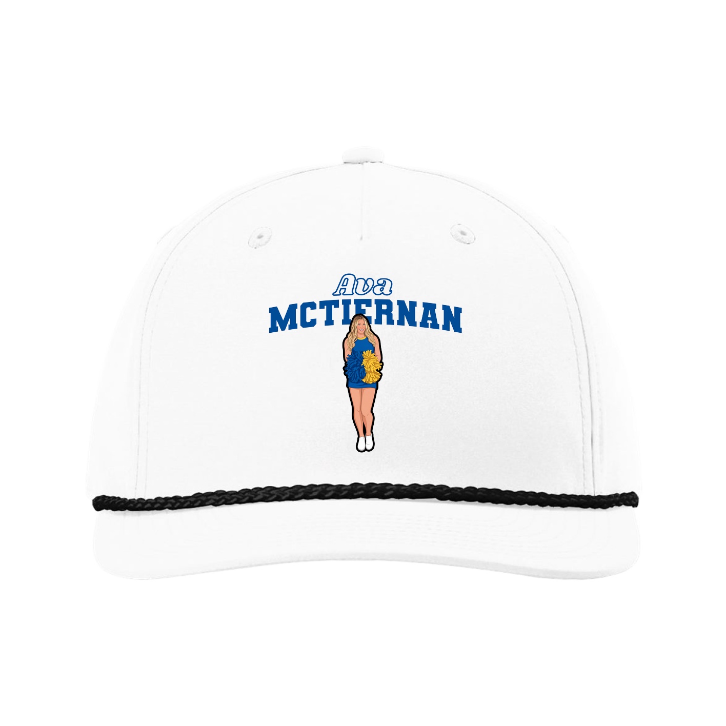 Five-Panel Classic Rope Cap — Name Arch in White