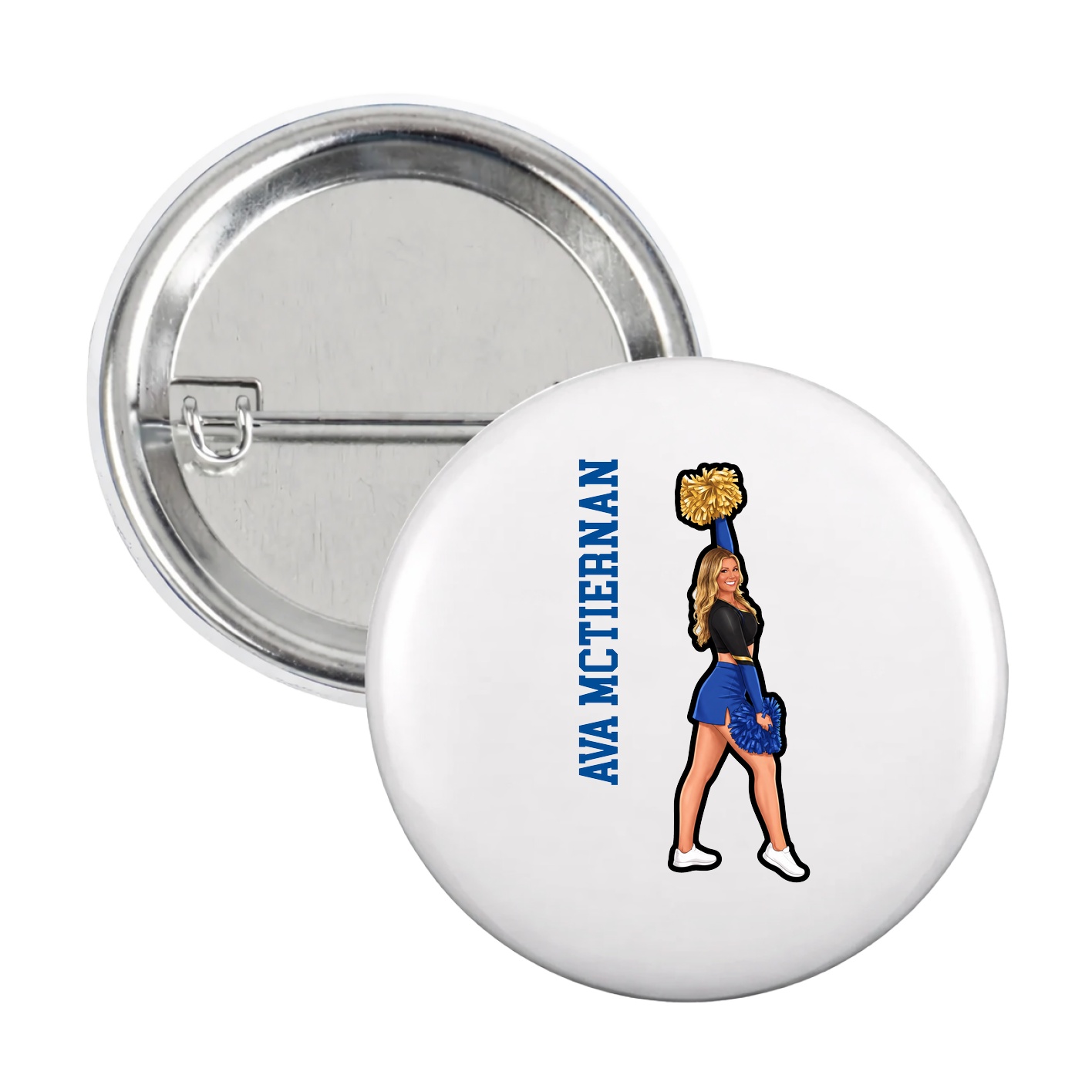 Game Day Button — Name Vertical in White