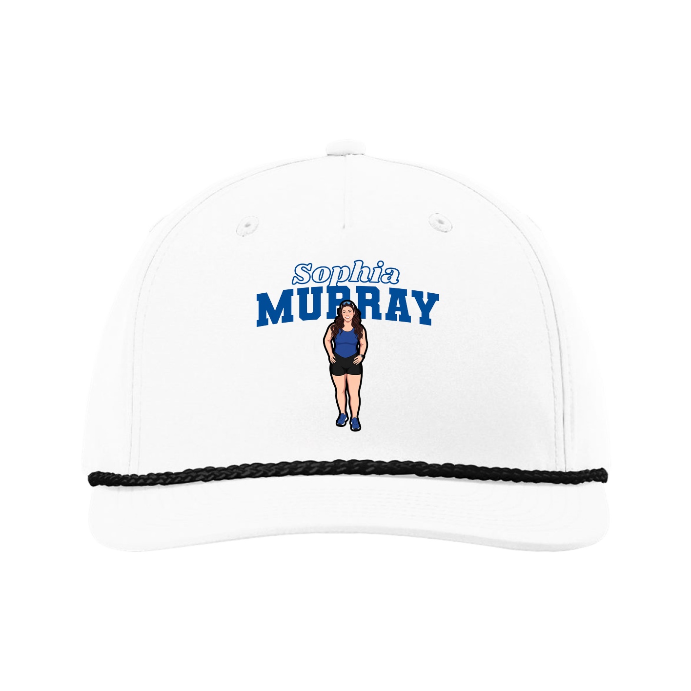Five-Panel Classic Rope Cap — Name Arch in White