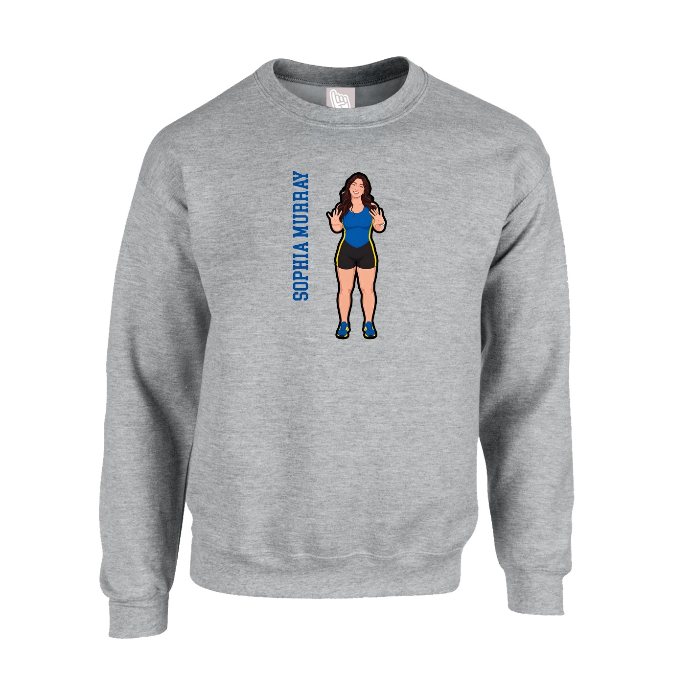 Fleece Crew — Name Vertical in Grey