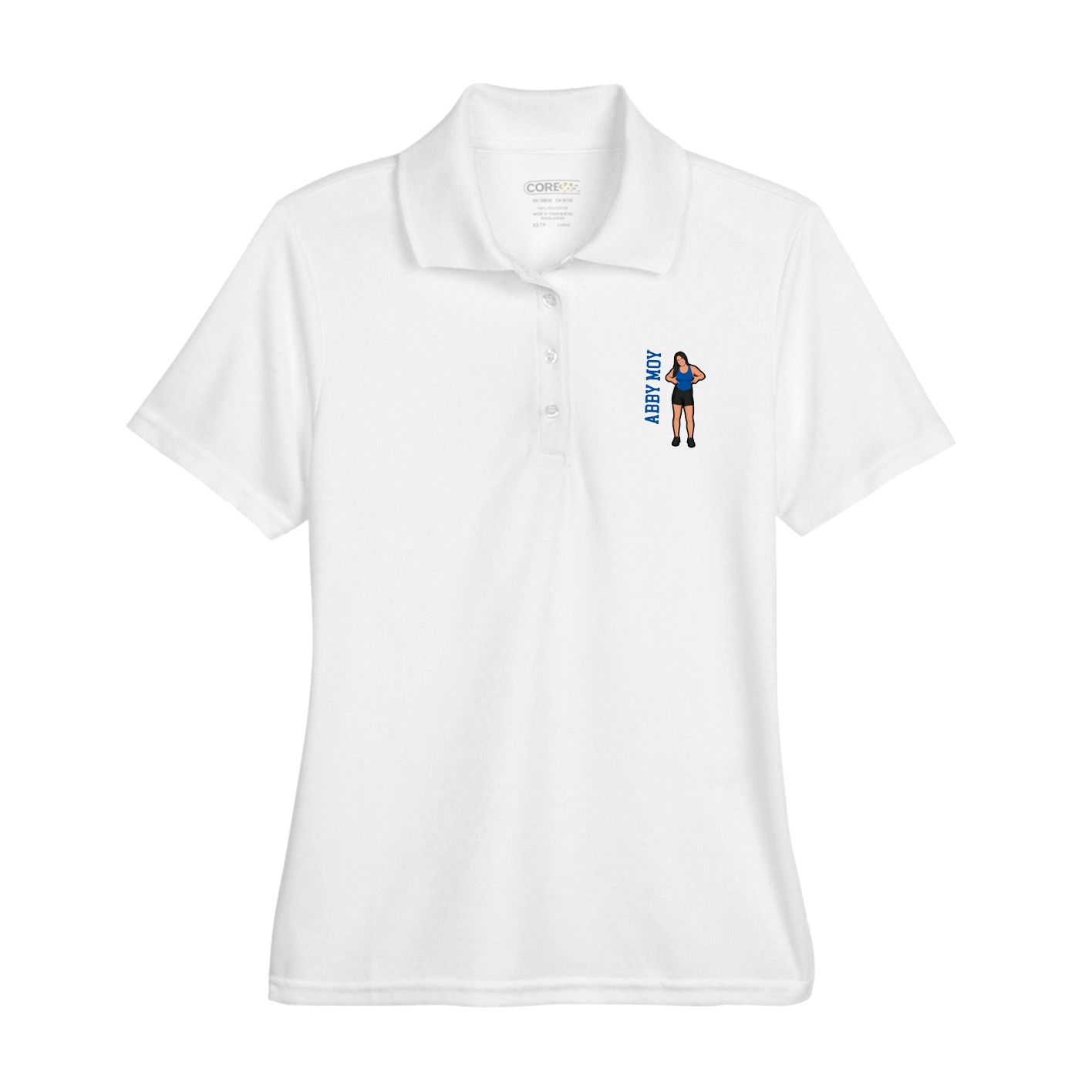 Womens Performance Polo — Name Vertical in White