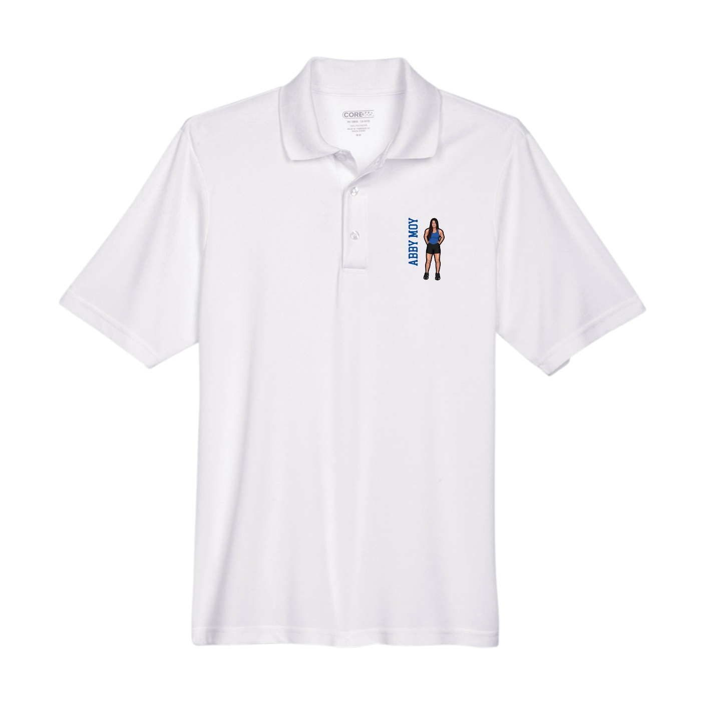 Performance Polo — Name Vertical in White