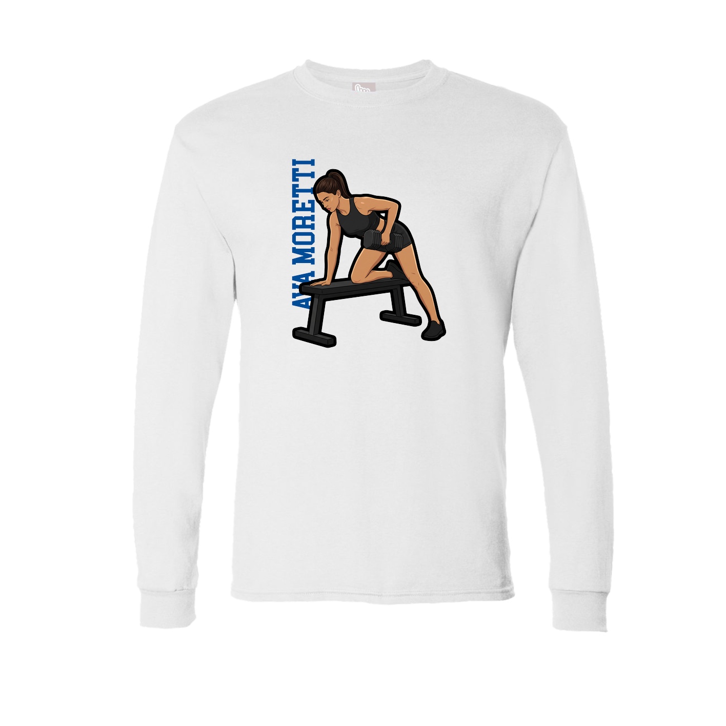Long Sleeve Tee — Name Vertical in White