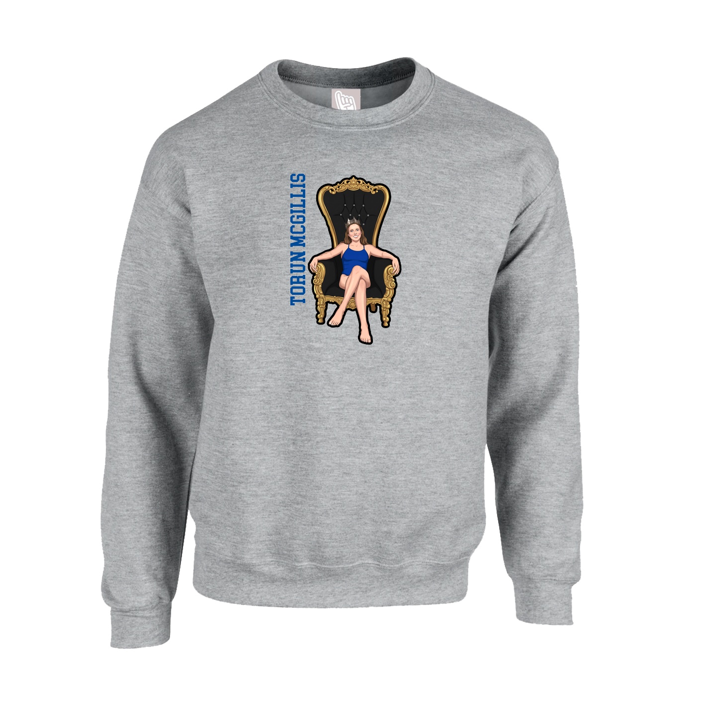 Fleece Crew — Name Vertical in Grey