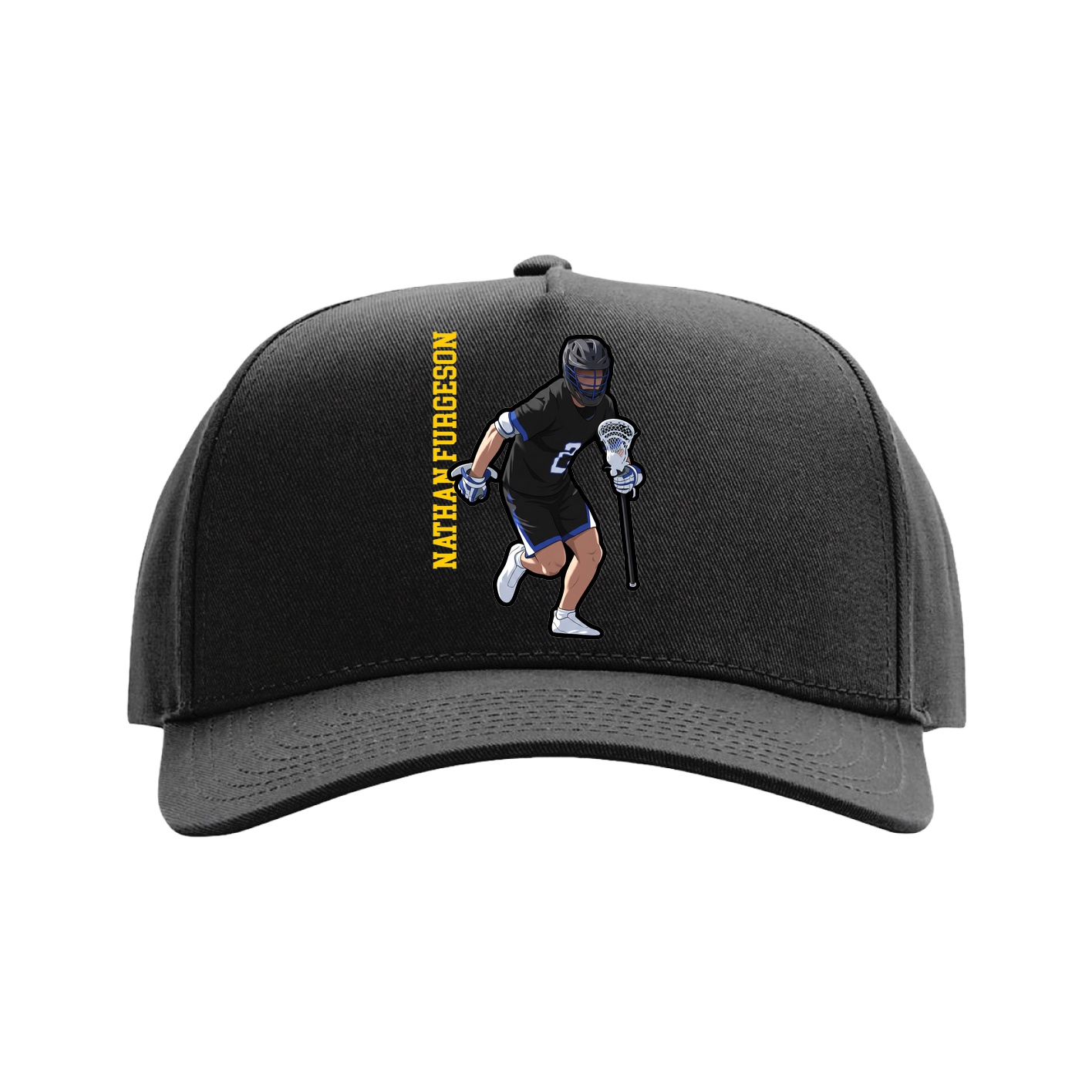 Full Fabric Five-Panel Champ Cap — Name Vertical in Black